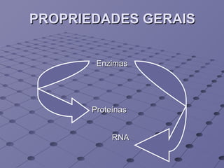 PROPRIEDADES GERAIS Enzimas   Proteínas   RNA 