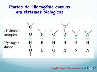 Pontes de Hidrogênio comuns 
em sistemas biológicos 
12 
Profa. Denise Esteves Moritz - UNISUL 
 
