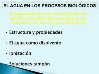 B.- MOLÉCULAS BIOLÓGICAS O BIOMOLÉCULAS INORGÁNICAS: H2O, O2, CO2