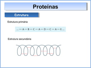 Proteínas Estrutura Estrutura primária Estrutura secundária 