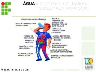 ÁGUA – INGESTÃO DE LÍQUIDOS
DURANTE AS REFEIÇÕES
 