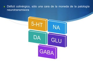 S Déficit colinérgico, sólo una cara de la moneda de la patología
  neurotransmisora.
 