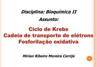 Disciplina: Bioquímica II
Assunto:
Mirian Ribeiro Moreira Carrijo
1
 