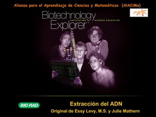 Extracción del ADN
Original de Essy Levy, M.S. y Julie Mathern
Alianza para el Aprendizaje de Ciencias y Matemáticas (AlACiMa)
 