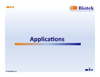 Applica>ons	
  



                                                  27	
  
©	
  3D	
  BIOTEK,	
  LLC	
  
 
