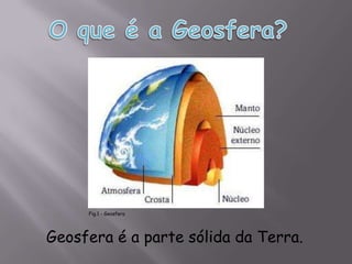 O que é a Geosfera?Fig.1 - GeosferaGeosfera é a parte sólida da Terra.