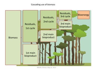 Biomass
Residuals,
1st cycle
Residuals,
2nd cycle
Residuals,
3rd cycle
Bioenergy
3rd main
bioproduct
2nd main
bioproduct
1st main
bioproduct
Cascading use of biomass
BSRUN, Olsztyn, May 31, 2013
 