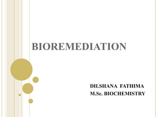 BIOREMEDIATION
DILSHANA FATHIMA
M.Sc. BIOCHEMISTRY
 