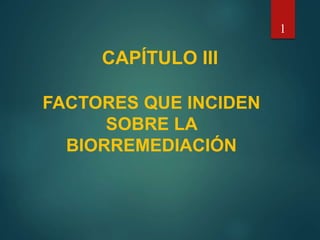 CAPÍTULO III
FACTORES QUE INCIDEN
SOBRE LA
BIORREMEDIACIÓN
1
 