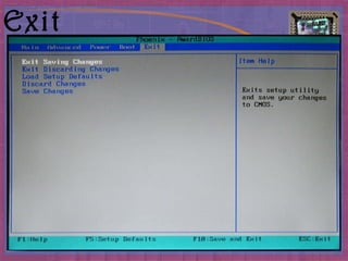 Exit Saves or discards changes to the  setup program options . 