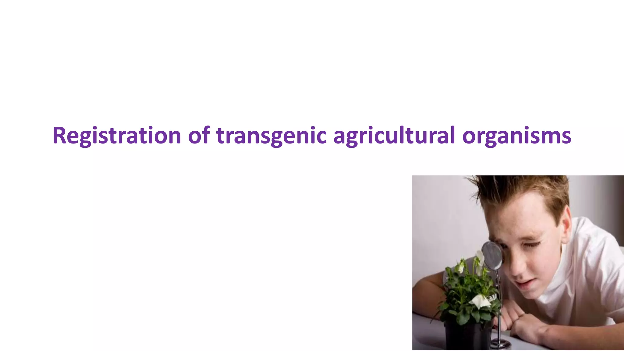 Registration of transgenic agricultural organisms
 