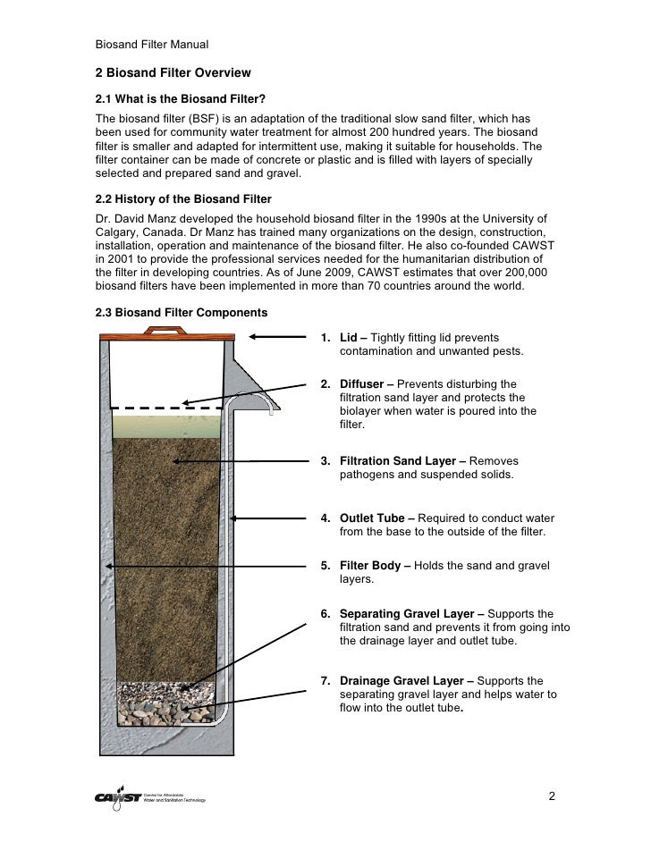biosand filter manual The decrease of organic substance concentration (kmno4) and.