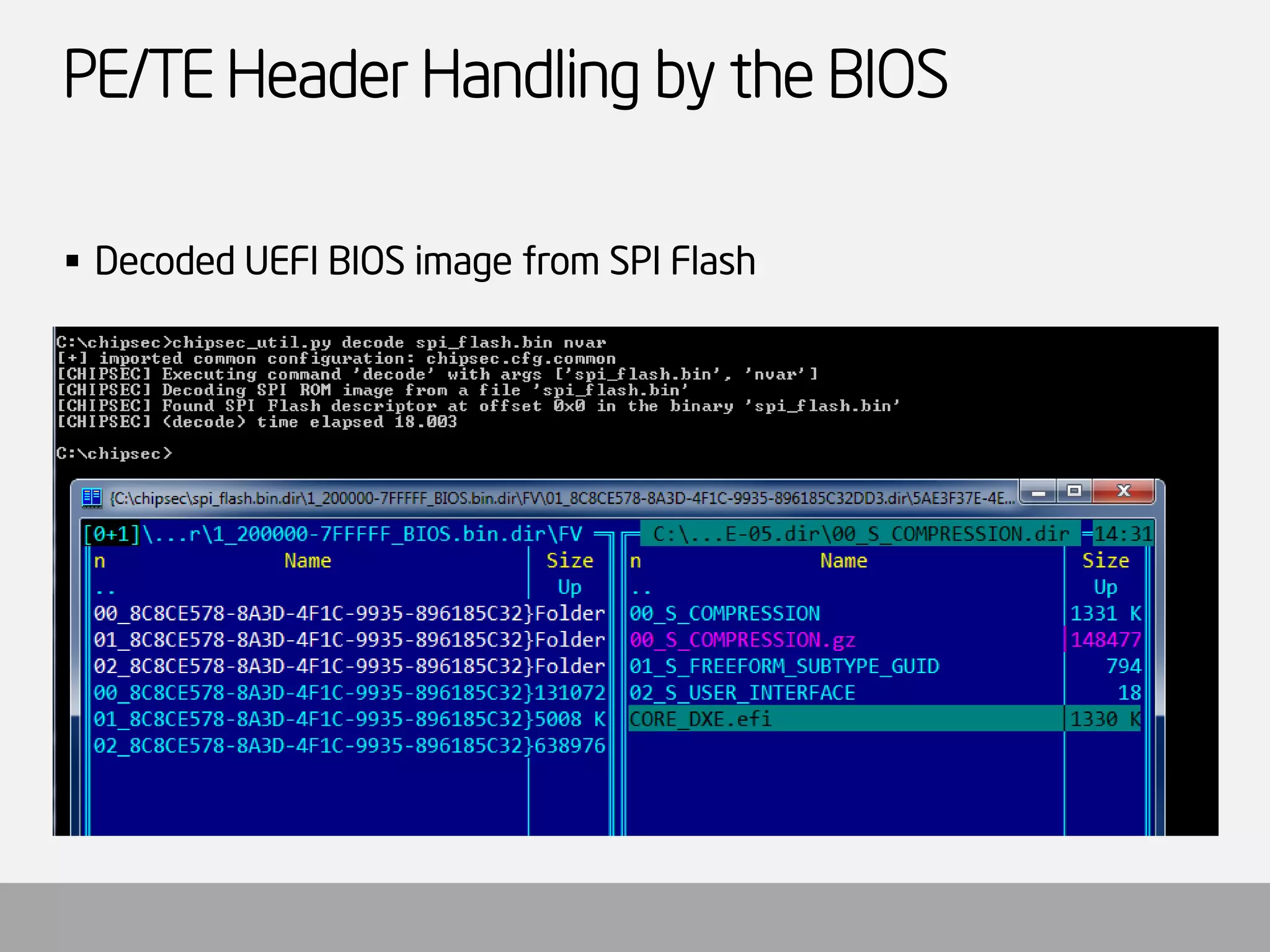 PE/TE Header Handling by the BIOS 
Decoded UEFI BIOS image from SPI Flash  