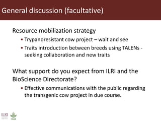 Transgenic approach to improved productivity: Establishing African Trypanosomiasis resistance in cattle by a transgenic approach