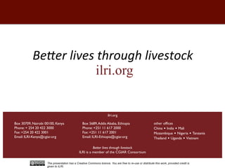 Biosciences research at the International Livestock Research Institute (ILRI)
