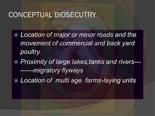 CONCEPTUAL BIOSECUTRY
 Location of major or minor roads and the
movement of commercial and back yard
poultry.
 Proximity...