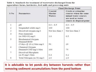 It is advisable to let ponds dry between harvests rather than
removing sediment accumulations from the pond bottom
 