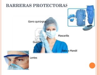 BARRERAS PROTECTORAS Guantes  Mascarilla Bata o Mandil Lentes Gorro quirúrgico 
