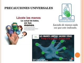 PRECAUCIONES UNIVERSALES Lavado de manos cada vez que este indicado. 