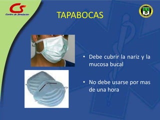 TAPABOCASDebe cubrir la nariz y la mucosa bucalNo debe usarse por mas de una hora