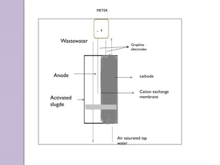 METER
Wastewater
Anode
Activated
slugde
Graphite
electrodes
cathode
Cation exchange
membrane
Air saturated tap
water
 