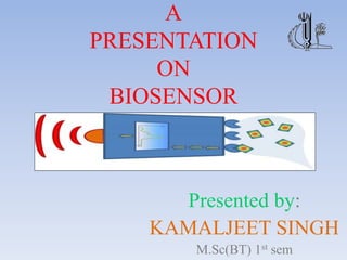 A
PRESENTATION
ON
BIOSENSOR
Presented by:
KAMALJEET SINGH
M.Sc(BT) 1st sem
 