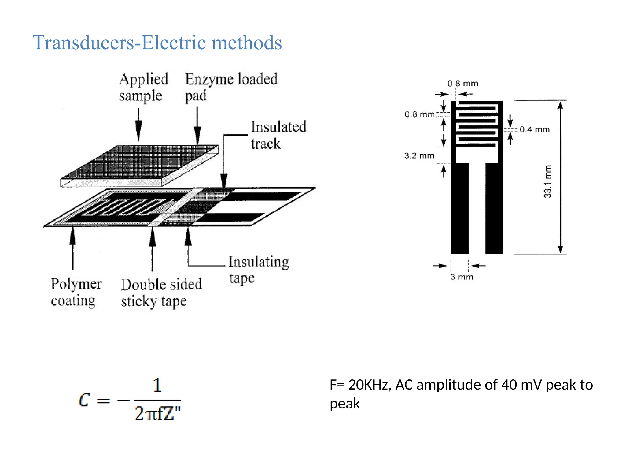 F= 20KHz, AC amplitude of 40 mV peak to
peak
Transducers-Electric methods
 