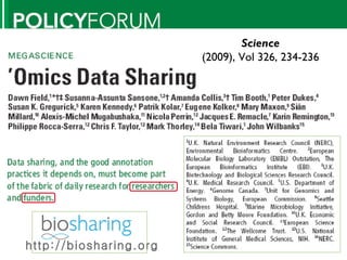 Science (2009), Vol 326, 234-236 http://biosharing.org 