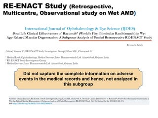 RE-ENACT Study (Retrospective,
Multicentre, Observational study on Wet AMD)
45
Did not capture the complete information on adverse
events in the medical records and hence, not analyzed in
this subgroup
 
