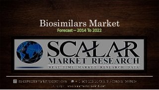 Biosimilars Market
Forecast – 2014 To 2022
 