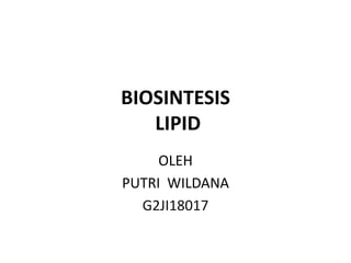 BIOSINTESIS
LIPID
OLEH
PUTRI WILDANA
G2JI18017
 
