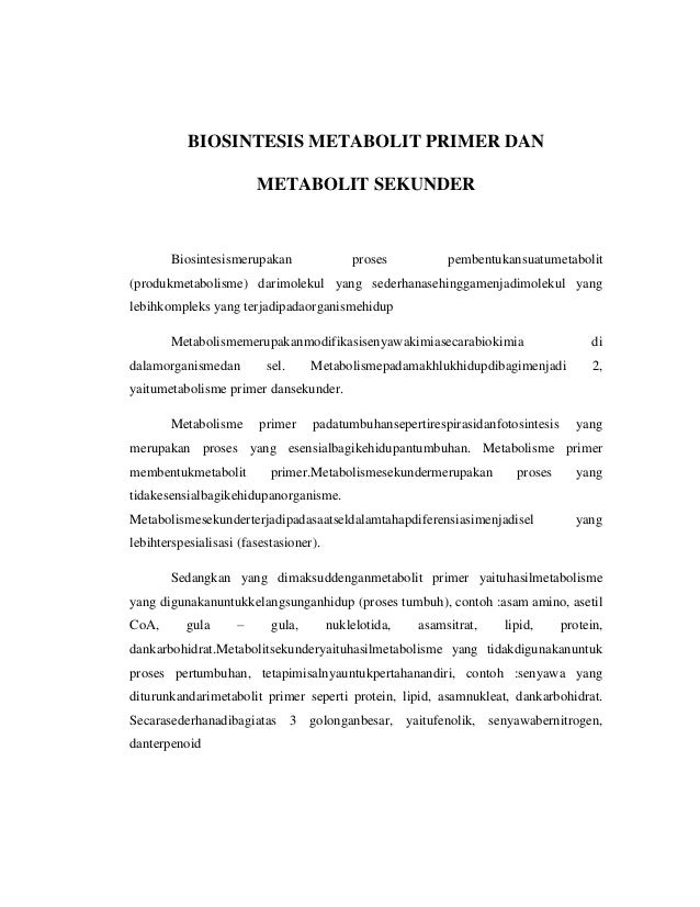 Biosintesis Metabolit Primer Dan Sekunder