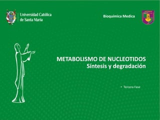 METABOLISMO DE NUCLEOTIDOS
Síntesis y degradación
• Tercera Fase
Bioquímica Medica
 