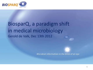 BiosparQ, a paradigm shift
in medical microbiology
Gerold de Valk, Dec 13th 2012




                                1
 