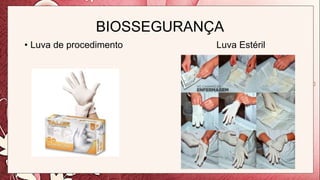 BIOSSEGURANÇA
• Luva de procedimento Luva Estéril
 