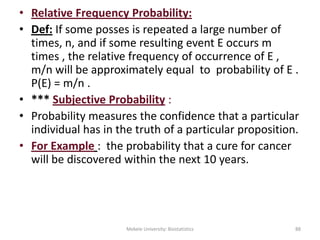 • Relative Frequency Probability:
• Def: If some posses is repeated a large number of
times, n, and if some resulting even...