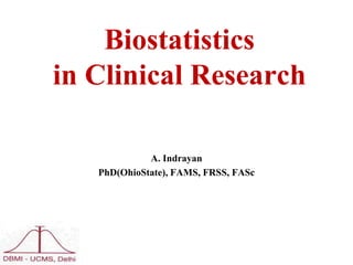 Biostatistics
in Clinical Research
A. Indrayan
PhD(OhioState), FAMS, FRSS, FASc
 