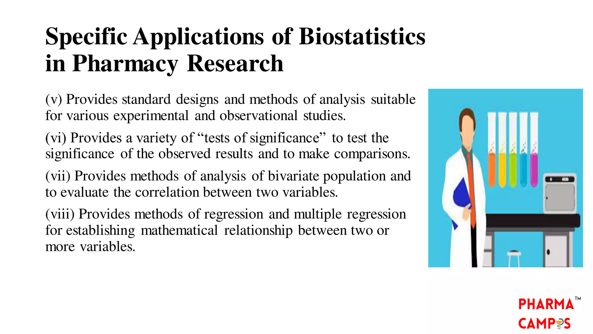What are the applications of Biostatistics in Pharmacy? | PDF