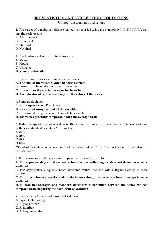Biostatistics Multiple Choice Questions 1