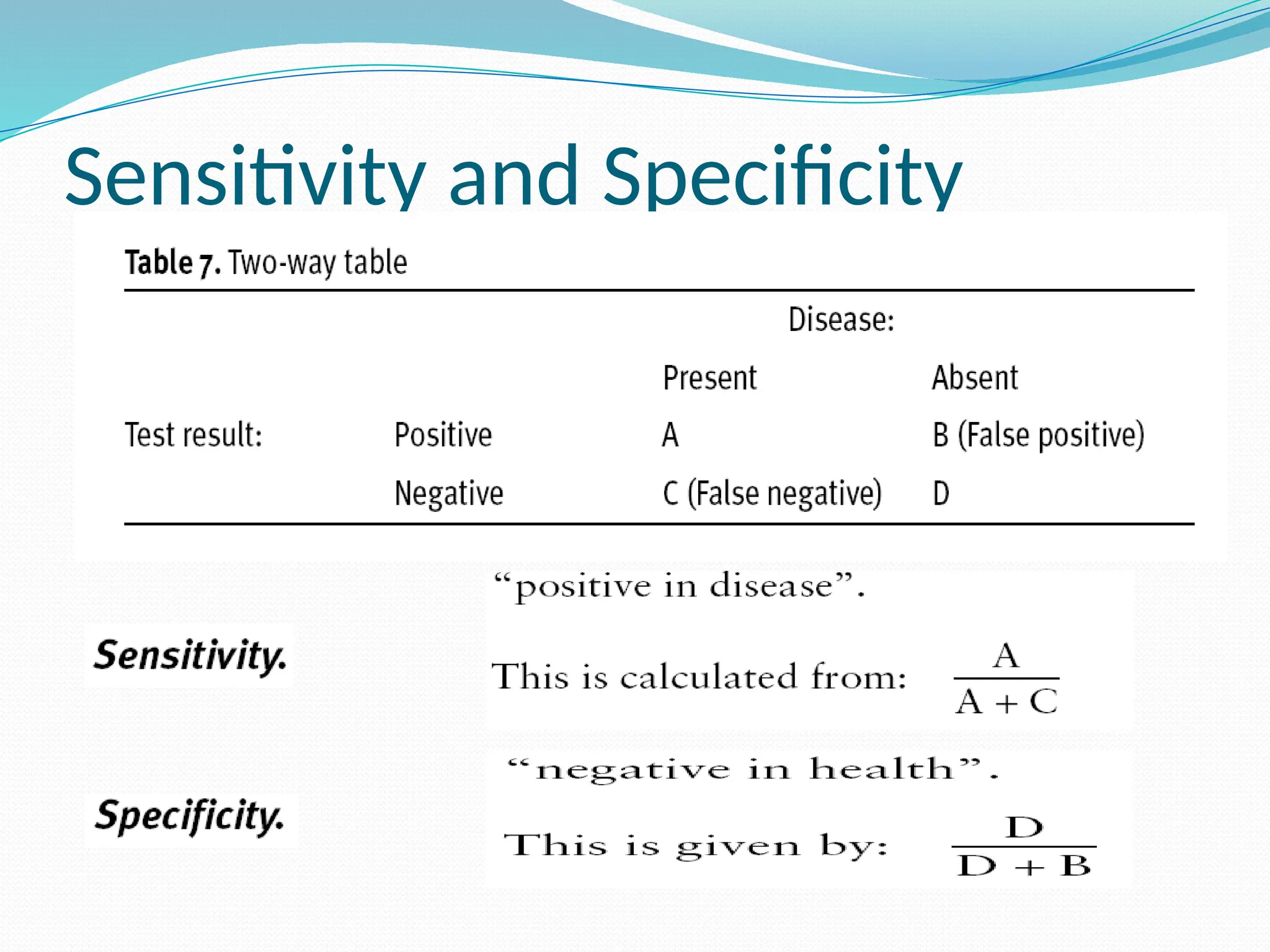 Sensitivity and Specificity
 