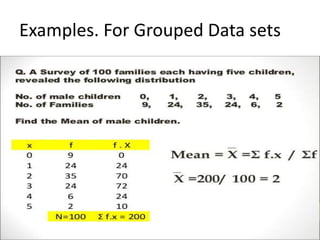 Examples. For Grouped Data sets
 