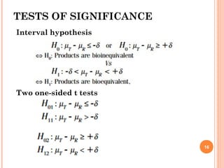 TESTS OF SIGNIFICANCE
16
Interval hypothesis
Two one-sided t tests
 