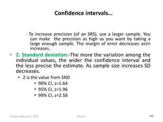 Confidence intervals…
- To increase precision (of an SRS), use a larger sample. You
can make the precision as high as you ...