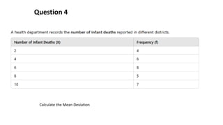 Calculate the Mean Deviation
Question 4
 