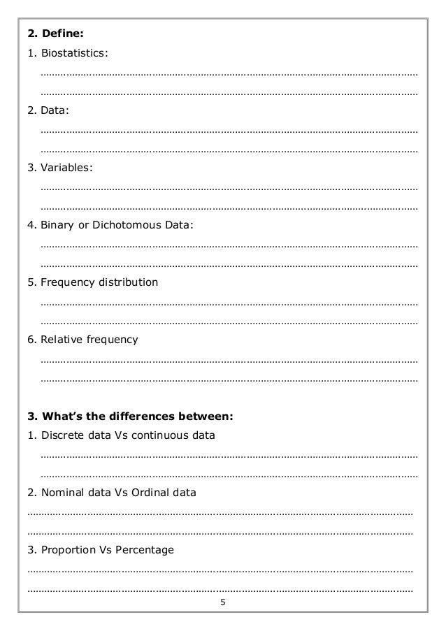 Biostatistics worksheet exercises