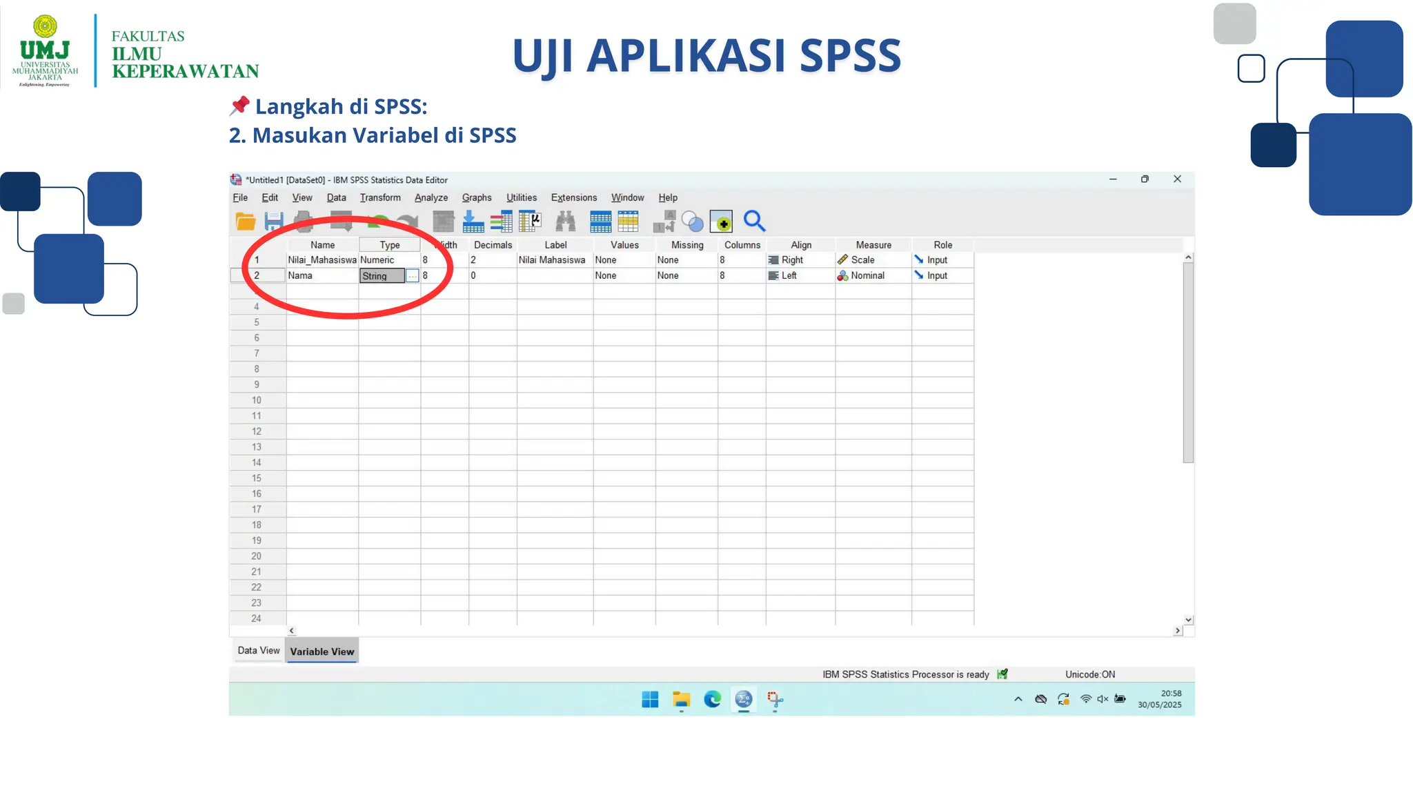 📌Langkah di SPSS:
2. Masukan Variabel di SPSS
 