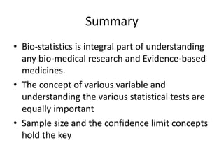 Bio-Statistics in Bio-Medical research | PPTX