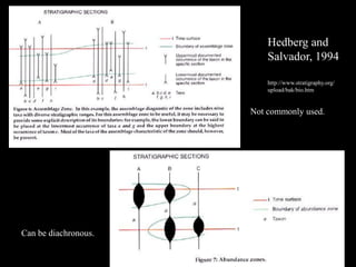 Hedberg and
                          Salvador, 1994

                          http://www.stratigraphy.org/
                          upload/bak/bio.htm


                      Not commonly used.




Can be diachronous.
 
