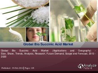 Published : 19-Feb-2014 Pages: 105
Global Bio Succinic Acid Market
Global Bio Succinic Acid Market (Applications and Geography) -
Size, Share, Trends, Analysis, Research, Future Demand, Scope and Forecast, 2013 -
2020
 