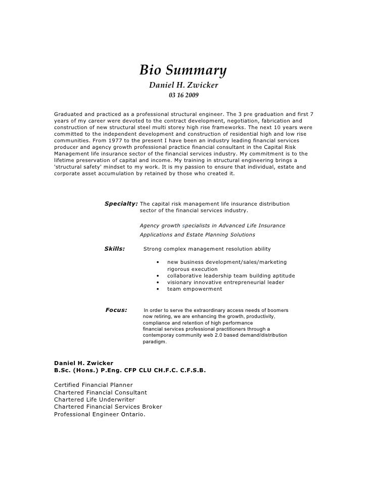 Bio Summary Daniel H Zwicker 03 16 2009